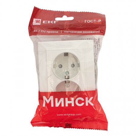 ERR16-128-100 Розетка Минск 2-местная СП с заземлением 16А белая защитные шторки EKF 
