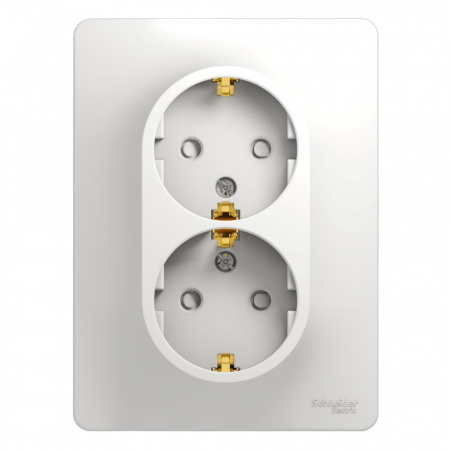 GLOSSA Розетка двойная с заземлением со шторками в сборе белая Systeme Electric GSL000126