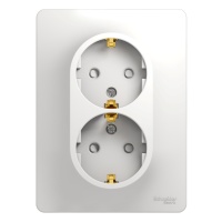 GLOSSA Розетка двойная с заземлением со шторками в сборе белая Systeme Electric GSL000126