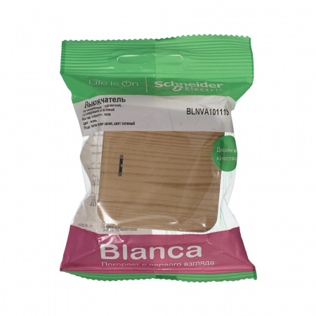BLNVA101115 BLANCA одноклавишный выключатель наружный (cх.1) с подсветкой и изолирующей пластиной, 10а, 250b, ясень Systeme Electric 