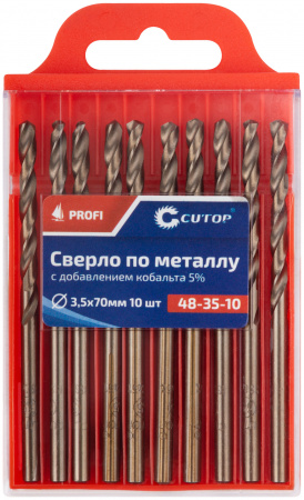Сверло по металлу Cutop Profi с кобальтом 5%, 3.5 x 70 мм (10 шт) CUTOP 48-35-10