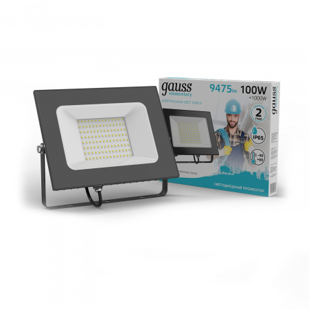 Прожектор светодиодный ДО 100 Вт 4000К 8995 лм 175-265В IP65 234х245х37мм Алюминий Elementary G2 Gauss GAUSS 613100110