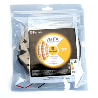 Лента светодиодная LEDх60/м 5м 14.4w/m 12в IP65 тепло-белый/на белом основании FERON LS607 27654