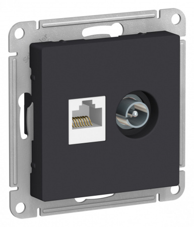 ATN001089 Розетка ATLASDESIGN двойная компьютерная+ТВ RJ45+TV категория 5E механизм карбон Systeme Electric 