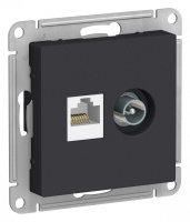 Розетка ATLASDESIGN двойная компьютерная+ТВ RJ45+TV категория 5E механизм карбон Systeme Electric ATN001089