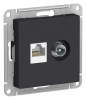 ATN001089 Розетка ATLASDESIGN двойная компьютерная+ТВ RJ45+TV категория 5E механизм карбон Systeme Electric 