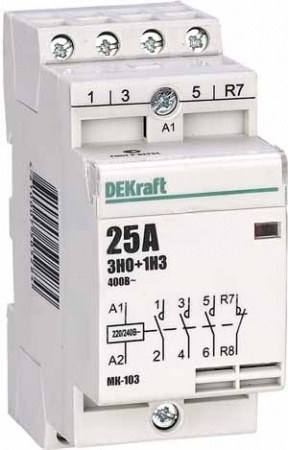 18068DEK Контактор модульный 3НО+1НЗ 25А 230В МК-103 Dekraft 