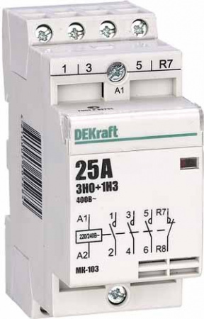 18068DEK Контактор модульный 3НО+1НЗ 25А 230В МК-103 Dekraft 