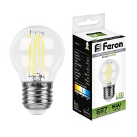 Лампа светодиодная LED 5вт Е27 белый шар FILAMENT FERON LB-61 25582
