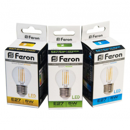 Лампа светодиодная LED 5вт Е27 белый шар FILAMENT FERON LB-61 25582