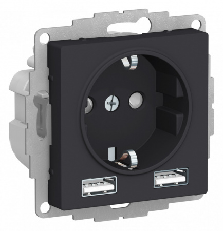 Розетка ATLASDESIGN 16А+USB  A+A, механизм, КАРБОН Systeme Electric ATN001030