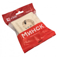 Розетка одноместная СП с заземлением 16А бежевый с защитными шторками Минск EKF ERR16-028-200