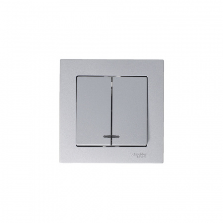 Выключатель двухклавишный ATLASDESIGN с подсветкой схема 5а 10АХ механизм алюминий Systeme Electric ATN000353