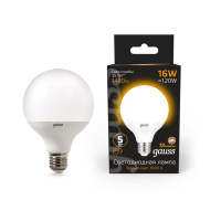 Лампа светодиодная LED 16 Вт 1480 лм 3000К AC150-265В E27 шар G95 теплая Black GAUSS 105102116