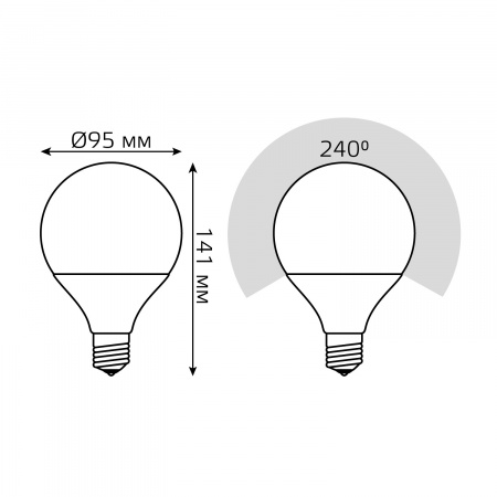 Лампа светодиодная LED 16 Вт 1480 лм 3000К AC150-265В E27 шар G95 теплая Black GAUSS 105102116