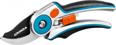 423429 Плоскостной секатор, усиленная конструкция, тефлоновое покрытие, лезвия с эргономич противоскользящ GRINDA 
