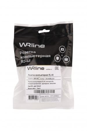 WR-WS-8P8C-C5E-1 Розетка компьютерная RJ-45 категория 5e неэкранированная одинарная внешняя Dual IDC цвет белый WRline WRLine  505215