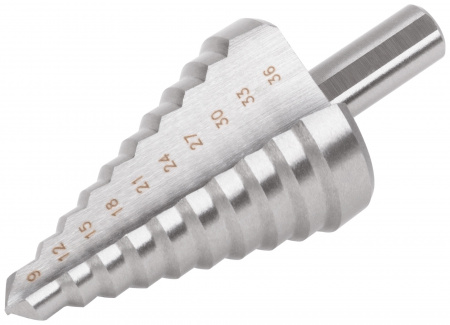 Сверло ступенчатое HSS (Р6М5) по металлу, 9 ступеней, 9-36 мм FIT 36399