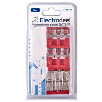 Клемма соединительная  3-контактная (6шт) Elеctrodeel. Диапазон сечений 2.5-6.0 мм2. Номинальный ток/напряжение: 41А/400В. Упаковка: блистер. Electrodeel ED 773-173-b6
