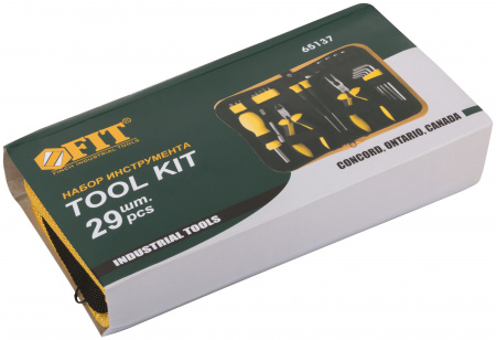 65137 Набор инструмента 29 шт(отвертки, биты, ключи HEX, пассатижи), матерчатый чехол FIT 