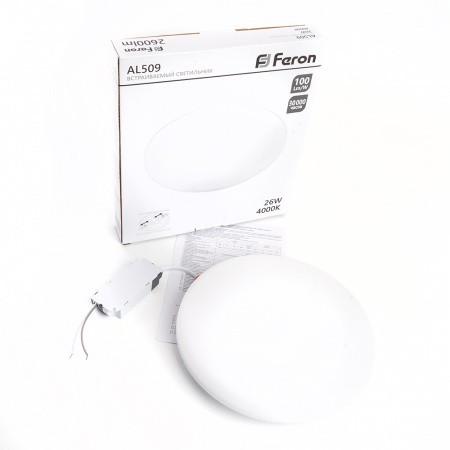 Светильник светодиодный ДВО-26w 4000К 2600Лм slim белый с регулируемым монтажным диаметром (до 170мм) FERON AL509 41210