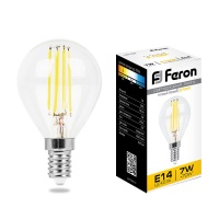 Лампа светодиодная LED 7вт Е14 теплый шар FILAMENT FERON LB-52 25874