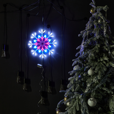 Фигура светодиодная Снежинка 40х40см Подвесная 48 светодиодов Красный синий Провод прозрачный ULD-H4040-048/DTA MULTI IP20 SNOWFLAKE Uniel UL-00001403