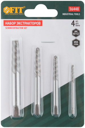36448 Набор экстракторов Профи, быстрорежущая HSS сталь, 4 шт FIT 