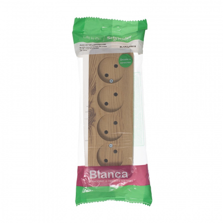 Розетка BLANCA наружная четырехпостовая, без заземления, без шторок, с изолирующей пластиной, 16А, 250В, ясень Systeme Electric BLNRA000415