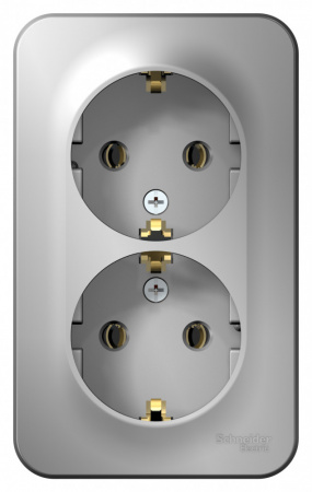 Розетка BLANCA наружная двойная, с заземлением, без шторок, с изолирующей пластиной, 16А, 250В, алюминий Systeme Electric BLNRA010213