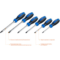 Набор: Отвертки ударные ''Профессионал'' ''УДАРНИК'', сквозной Cr-V стержень с усилит.под ключ, 2-хкомп.рук, магн.наконечник, в коробке, 6предм ЗУБР 25026