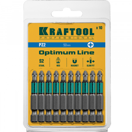26124-2-50-10 Кованые биты Optimum Line PZ2 50 мм 10 шт KRAFTOOL 