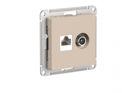 ATLASDESIGN РОЗЕТКА двойная ТВ + компьютерная RJ45, кат. 5Е, ПЕСОЧНЫЙ Systeme Electric ATN001289
