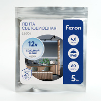 Лента светодиодная LEDх60/м 5м 4.8w/m 12в IP65 дневной FERON LS604 дневной 27638