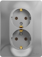 GLOSSA Розетка двойная с заземлением в сборе алюминий Systeme Electric GSL000324