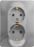 GLOSSA Розетка двойная с заземлением в сборе алюминий Systeme Electric GSL000324