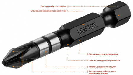 Биты Impact Pro, Philips, тип хвостовика E 1/4'', PH2, 50мм, 10шт, в пластиковом боксе KRAFTOOL 26191-2-50-S10