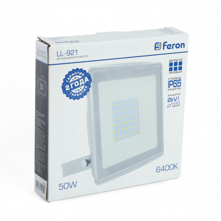 LL-921 Прожектор светодиодный ДО-50w 6400К 4000Лм IP65 белый FERON  29498