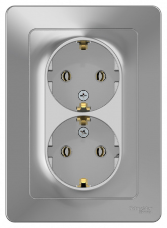 BLANCA скрытой установки розетка двойная с заземлением без шторок, 16А, 250В, алюминий Systeme Electric BLNRS001023