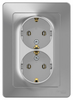 BLANCA скрытой установки розетка двойная с заземлением без шторок, 16А, 250В, алюминий Systeme Electric BLNRS001023