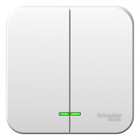 Выключатель наружный двухклавишный BLANCA (cх.5) с подсветкой, изолирующей пластиной, 10А, 250В, бе лый Systeme Electric BLNVA105111