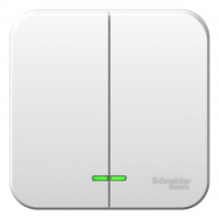 Выключатель наружный двухклавишный BLANCA (cх.5) с подсветкой, изолирующей пластиной, 10А, 250В, бе лый Systeme Electric BLNVA105111