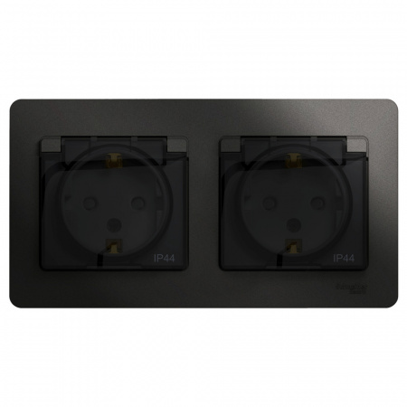 Розетка GLOSSA двойная с заземлением со шторками в сборе IP44 антрацит Systeme Electric GSL000747