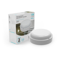 Светильник светодиодный ДБП 12 Вт 4000К 940 лм 160-260В IP65 D140х48мм круглый Пластик с оптико-микроволновым датчиком движения ЖКХ Elementary Gauss GAUSS 126411212-S