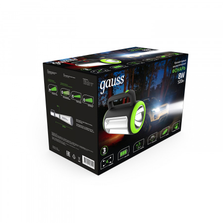 Фонарь прожекторный светодиодный LED 8 Вт 500 Лм модель GFL603 черный со свинцово-кислотным (Lead acid) аккумулятором 1500 мАч диммируемый GAUSS GF603