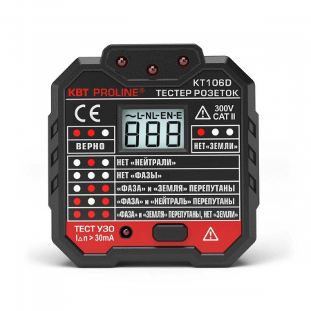 Тестер розеток и УЗО KT 106D серия PROLINE КВТ 79136