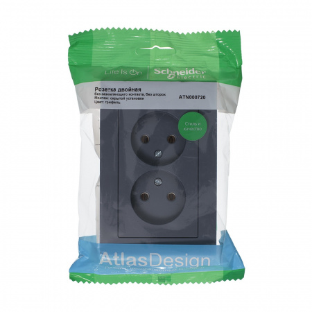 Розетка ATLASDESIGN двойная без заземления 16А в сборе грифель Systeme Electric ATN000720
