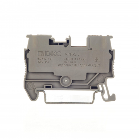 VPR-2.5-GY Клемма проходная , зажим push-in, 2 точки подключения, 2.5 кв.мм, серая DKC 