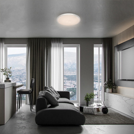 Светильник светодиодный ДБО-36w круглый матовый с эффектом Звездного неба регулировкой цветовой температуры 3000-6500К светового потока max 2900Лм и режима освещенности с пультом управления и таймером выключения FERON AL5300 29637