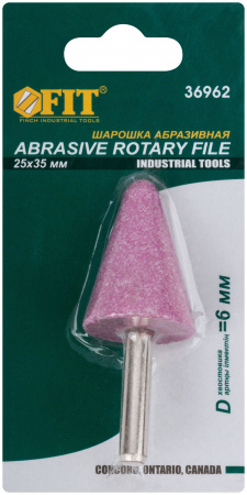 36962 Шарошка абразивная (по металлу), хвостовик 6 мм, конус с закруглением 25 х 35 мм FIT 